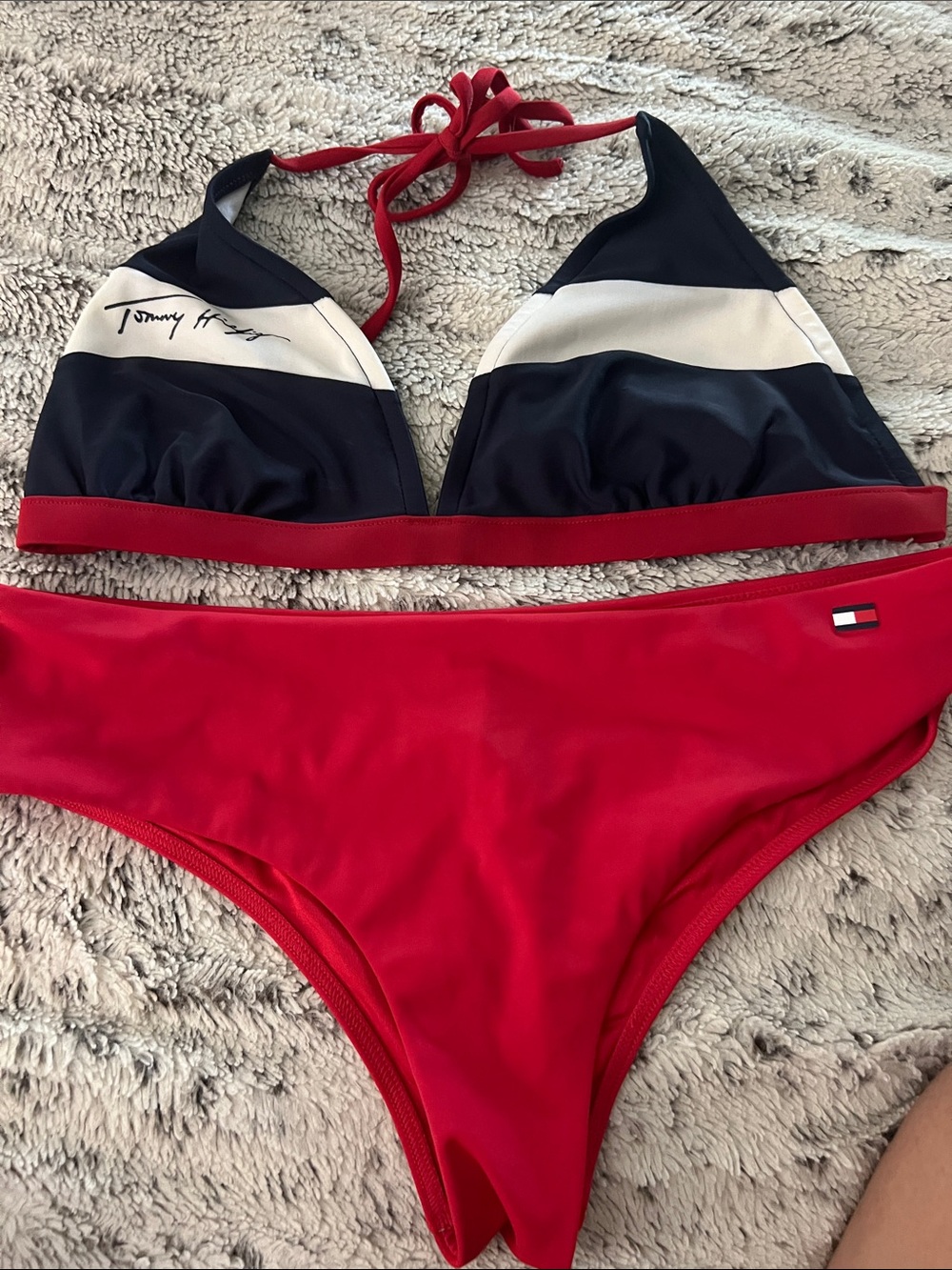 5/$10 item Tommy Hilfiger Red, Navy & White Triangle Bikini Set
